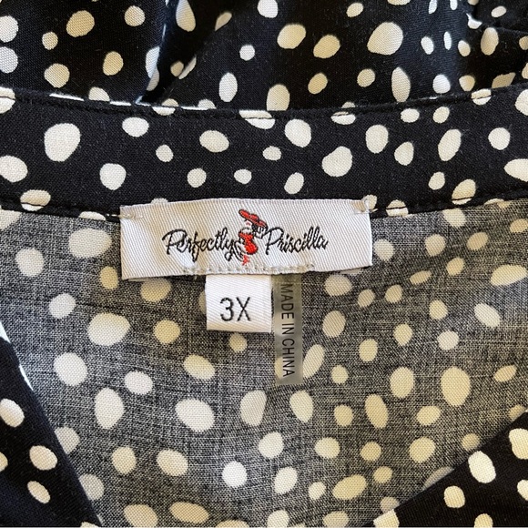 Perfectly Priscilla Black & White Polka Dot Multi-colored Tiered Ric-Rac Top 3X - Picture 8 of 9